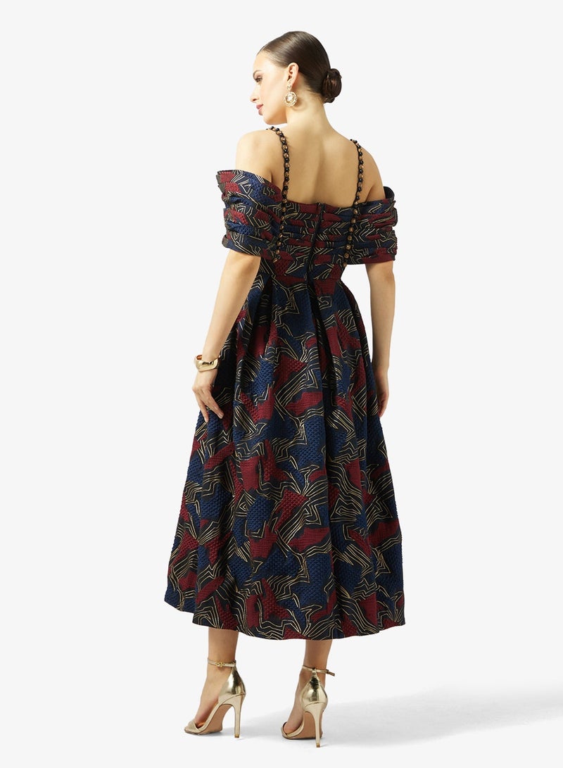 Threadz by Ajooni Off Shoulder Jacquard Maxi Dress - Image 2